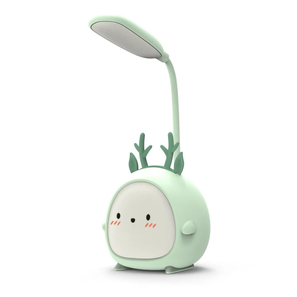 Lampe de bureau enfant Doudou, veilleuse compagnon verte à bras flexible, fond blanc