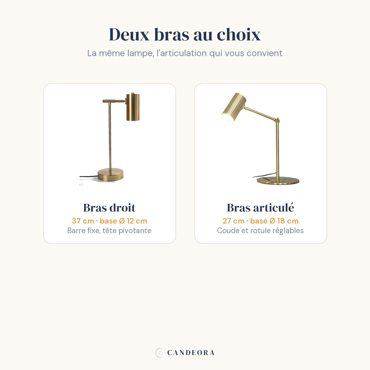 Auria en deux bras au choix : droit 37 cm ou articulé 27 cm