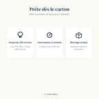 Auria prête dès le carton : ampoule LED incluse, molette, montage simple