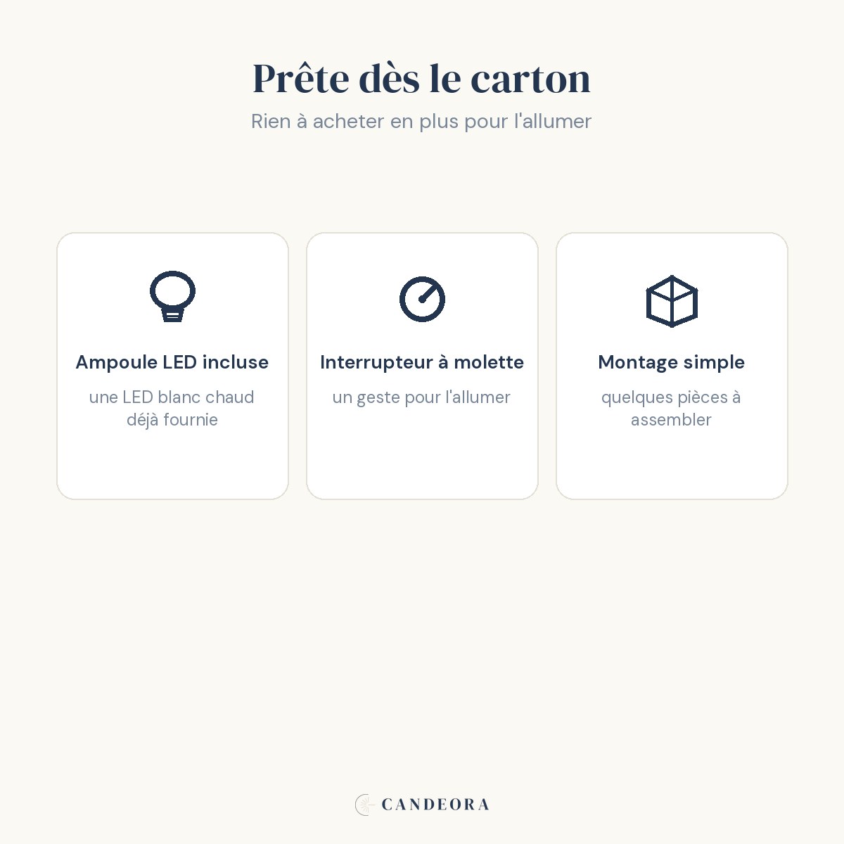 Auria prête dès le carton : ampoule LED incluse, molette, montage simple