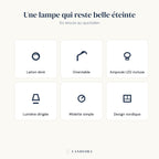Atouts de la lampe Auria : laiton, orientable, LED incluse, molette, design nordique