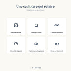 Atouts de la lampe Vesta : marbre naturel, abat-jour tissu, réglable, filaire ou rechargeable