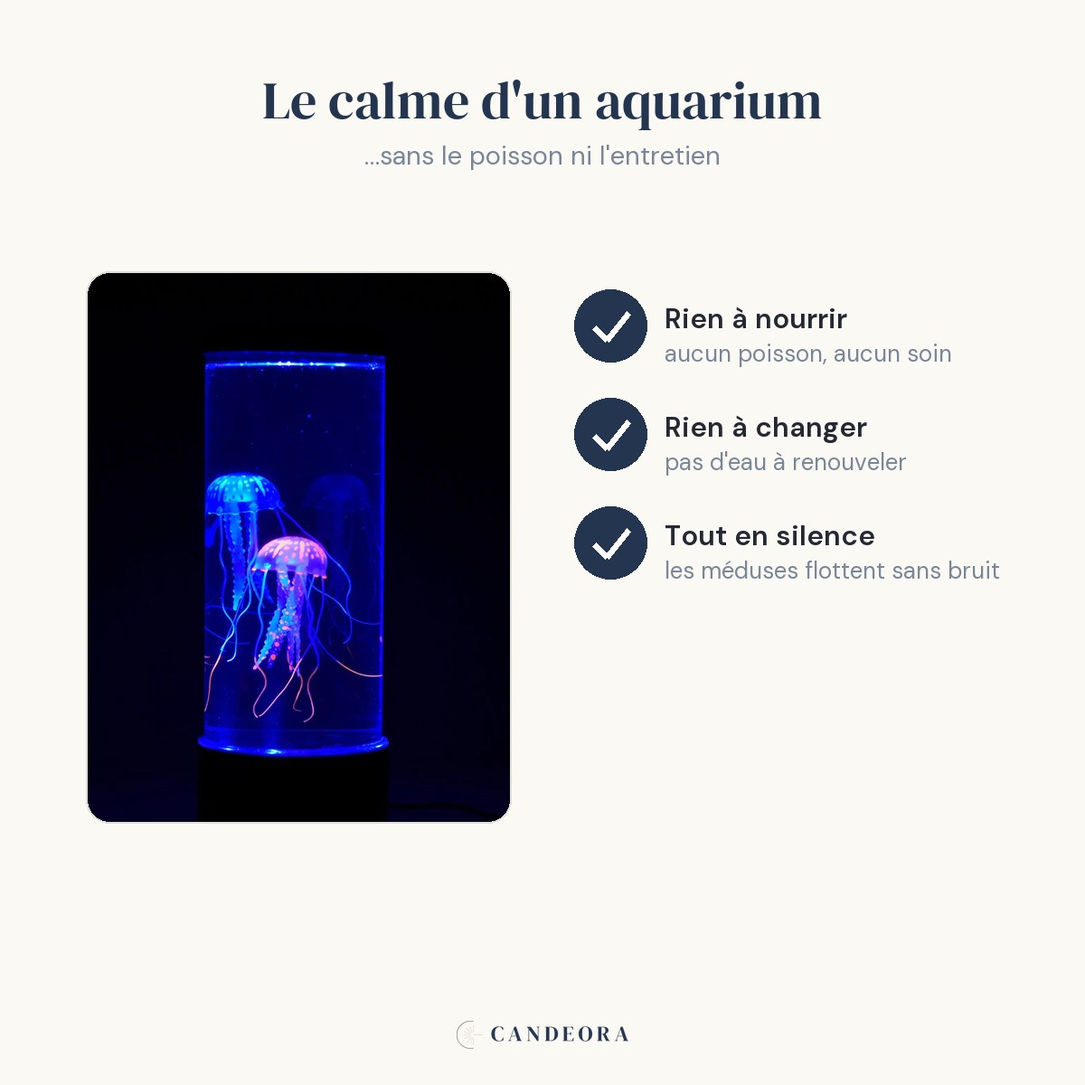Veilleuse méduse Lagon, effet aquarium apaisant sans poisson à nourrir ni eau à changer