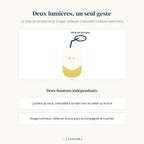 Infographie Câlin : deux lumières indépendantes, lecture et veilleuse