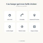 Atouts de la lampe Auria : laiton, orientable, LED incluse, molette, design nordique