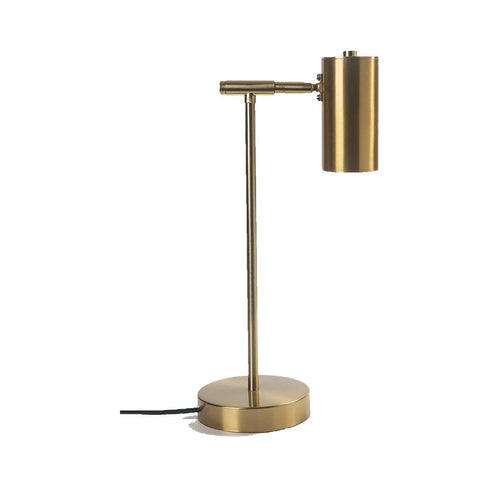 Lampe de bureau design Auria à bras droit en laiton doré sur fond blanc