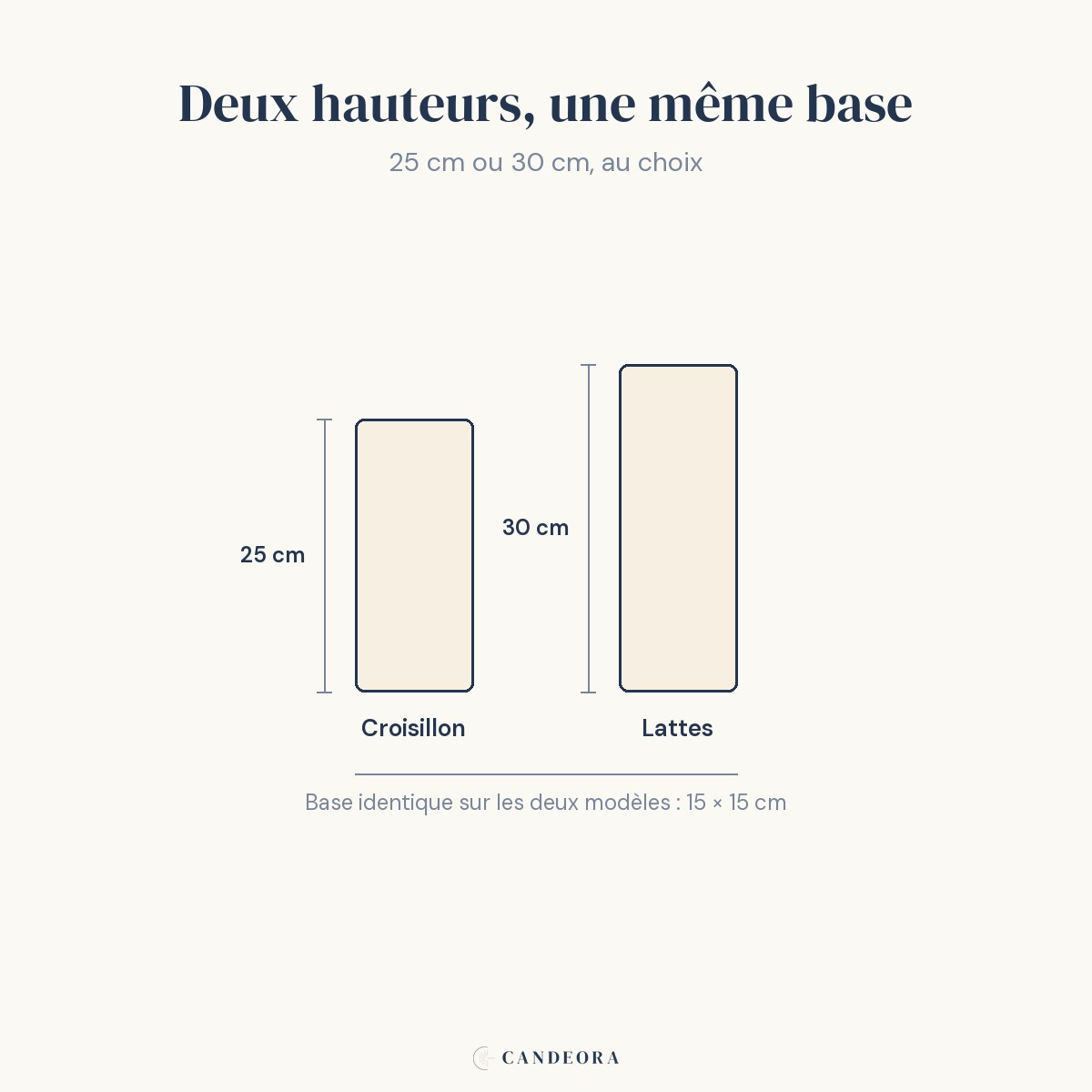 Infographie Flora : dimensions 25 cm et 30 cm, base commune 15 x 15 cm