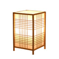 Lampe de bureau design Flora, modèle Croisillon 25 cm, abat-jour en bambou tressé sur fond blanc