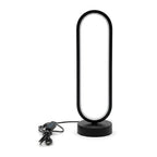Lampe de bureau design Opale, anneau lumineux noir sur socle rond, packshot fond blanc