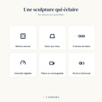 Atouts de la lampe Vesta : marbre naturel, abat-jour tissu, réglable, filaire ou rechargeable