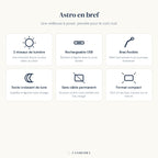 Infographie Astro Candeora : récapitulatif des six atouts de la veilleuse