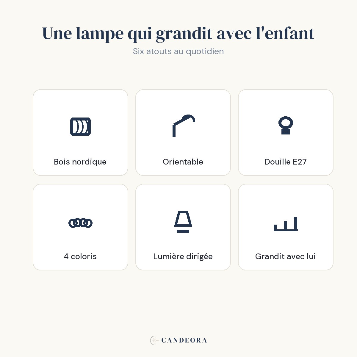 Lampe Boréal : bois nordique, orientable, douille E27, 4 coloris, lumière dirigée — Candeora