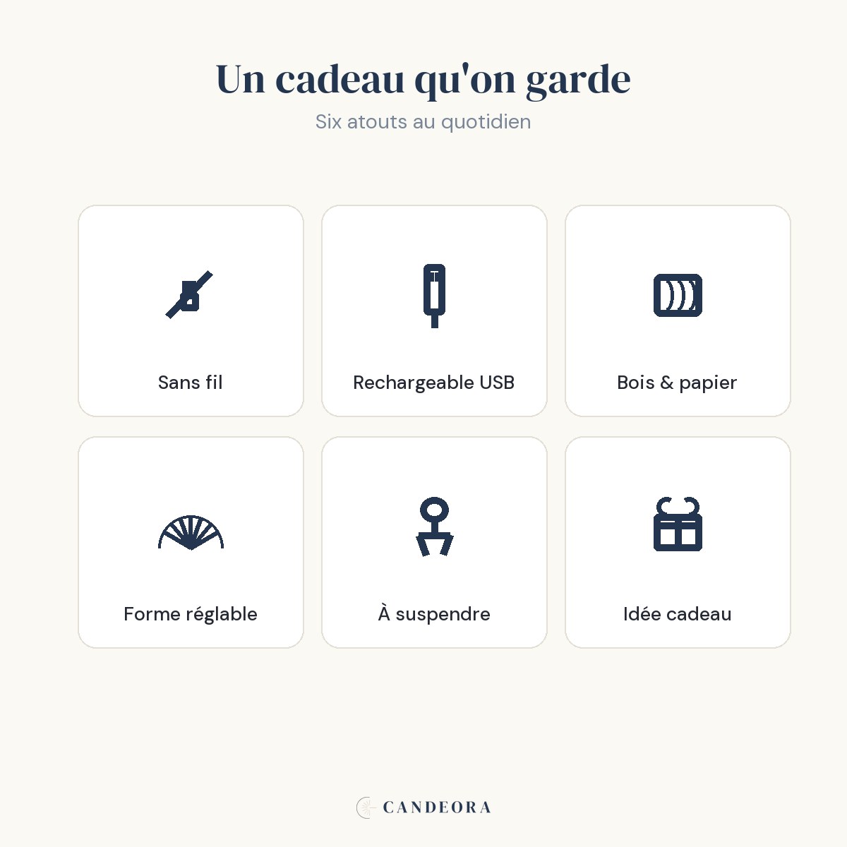 Lampe Conte : sans fil, rechargeable USB, bois et papier, forme réglable, à suspendre, idée cadeau — Candeora