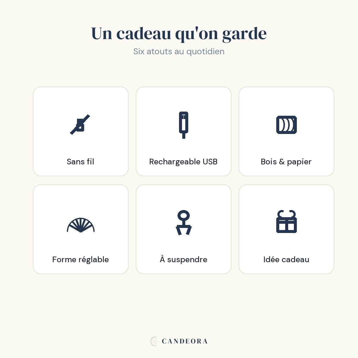 Lampe Conte : sans fil, rechargeable USB, bois et papier, forme réglable, à suspendre, idée cadeau — Candeora