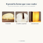 Lampe Conte : couvertures aimantées, forme en éventail, en sphère suspendue ou en livre entrouvert — Candeora