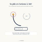 Infographie Candeora : col orientable à 360° et socle support téléphone de la lampe de bureau enfant Fleurette