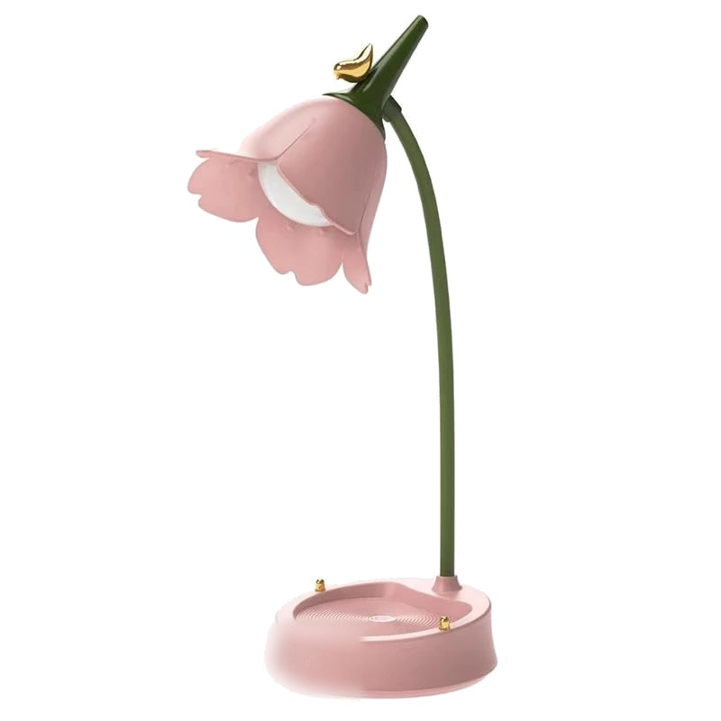 Lampe de bureau enfant Fleurette rose, packshot fond blanc mesuré