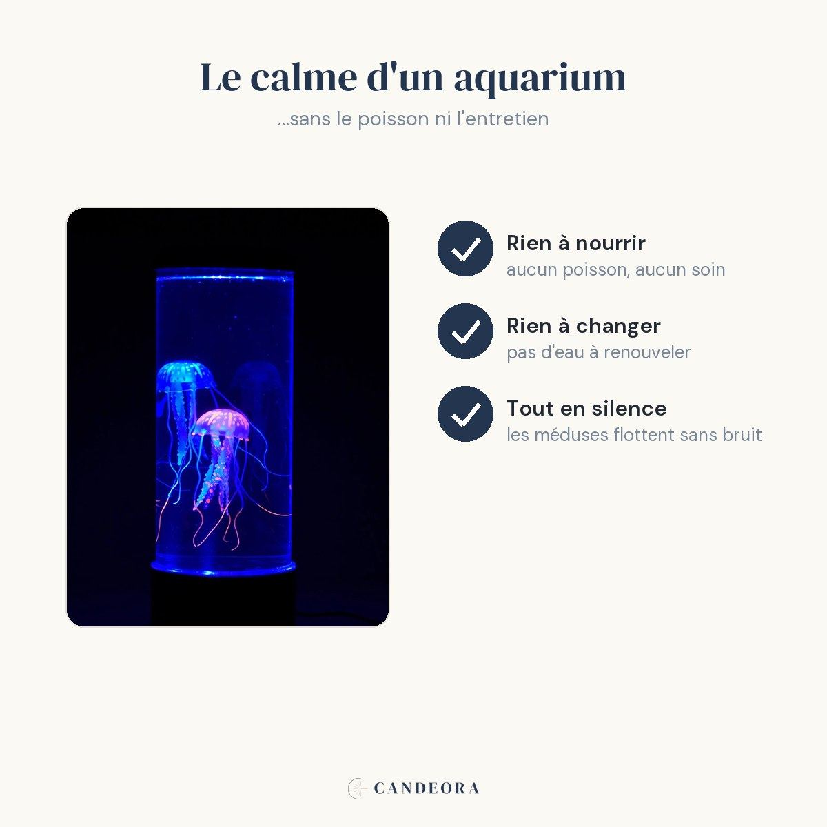 Veilleuse méduse Lagon, effet aquarium apaisant sans poisson à nourrir ni eau à changer