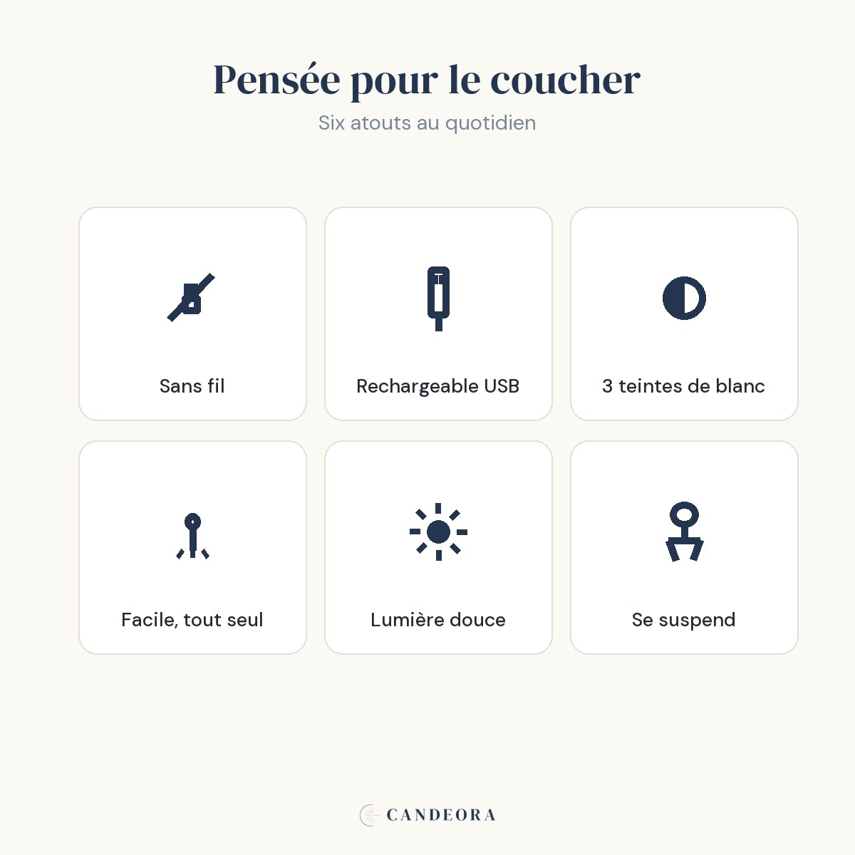 Veilleuse Piou : sans fil, rechargeable USB, 3 teintes, tactile, lumière douce, à suspendre — Candeora