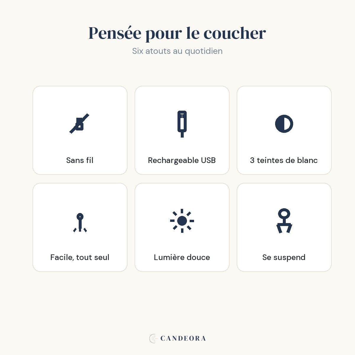 Veilleuse Piou : sans fil, rechargeable USB, 3 teintes, tactile, lumière douce, à suspendre — Candeora