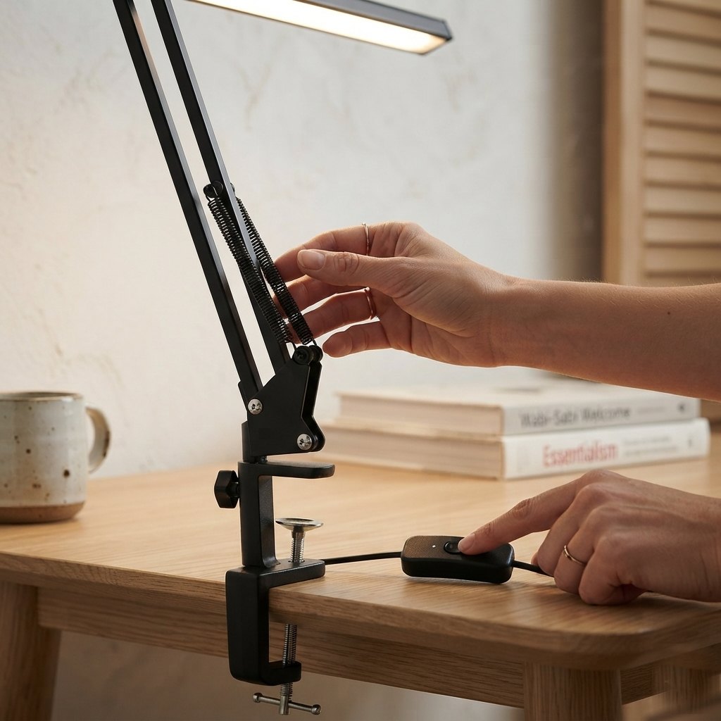 Réglage du bras articulé de la lampe Méridien et de son boîtier de commande sur le câble