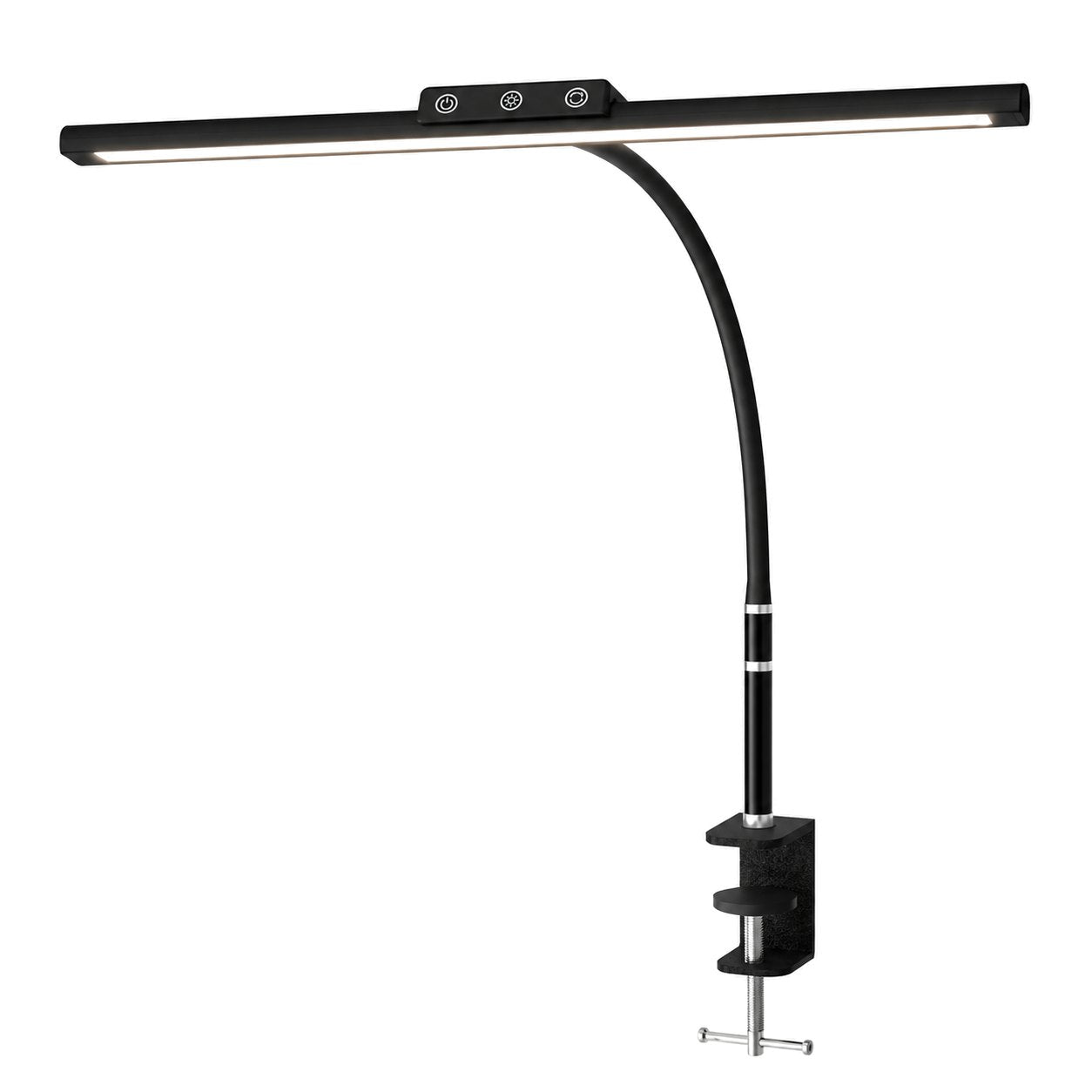 Lampe de bureau LED à pince Orion 1 tête tactile, sur fond blanc
