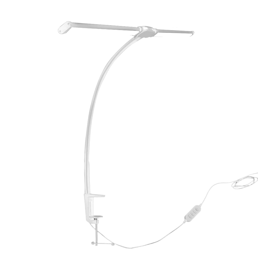Lampe de bureau LED à pince Orion 2 têtes, coloris blanc, sur fond blanc
