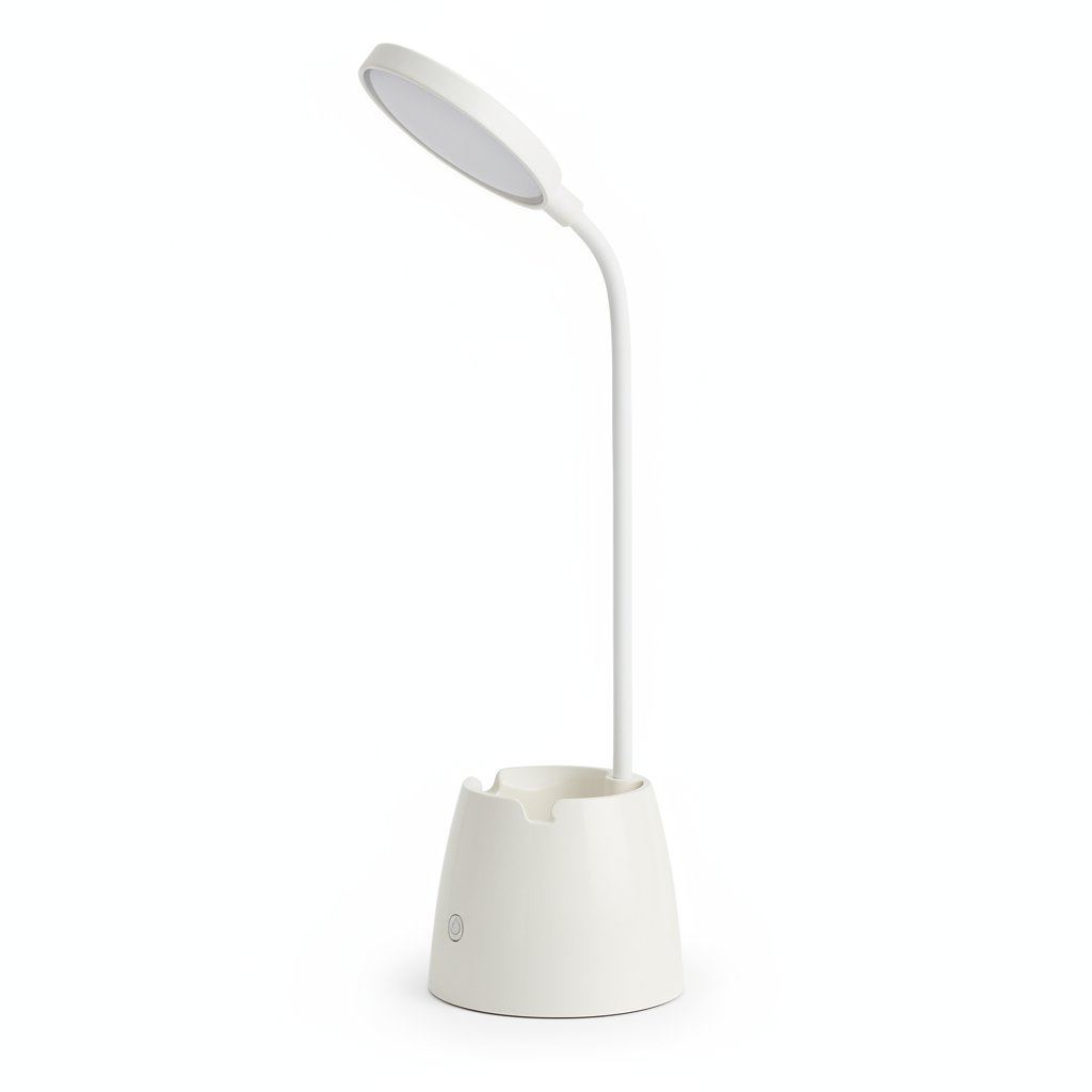 Lampe de bureau LED flexible Andromède blanche sur fond blanc