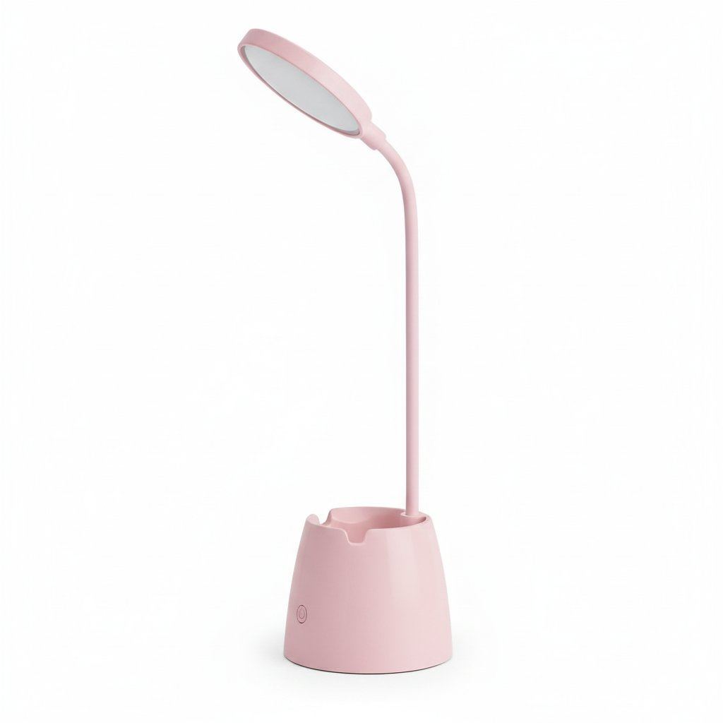 Lampe de bureau LED flexible Andromède rose, packshot fond blanc