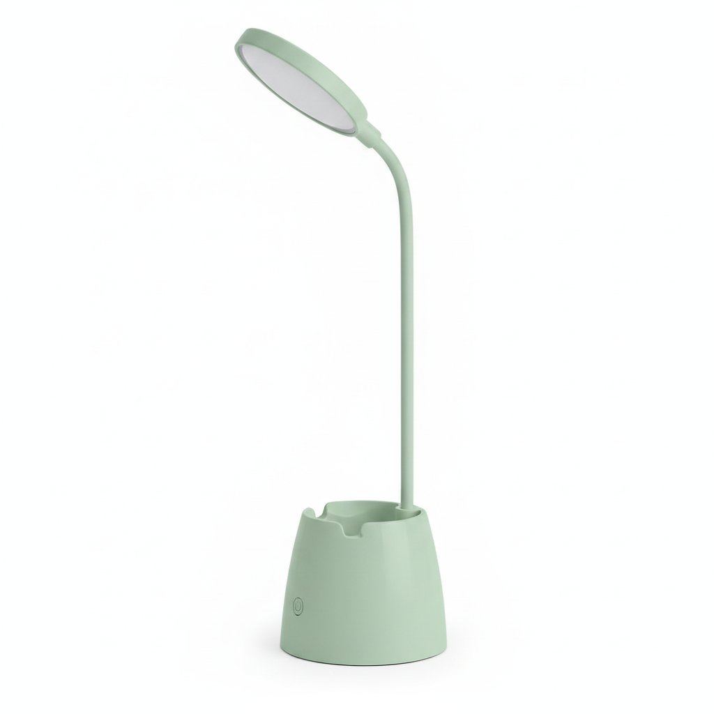 Lampe de bureau LED flexible Andromède verte, packshot fond blanc