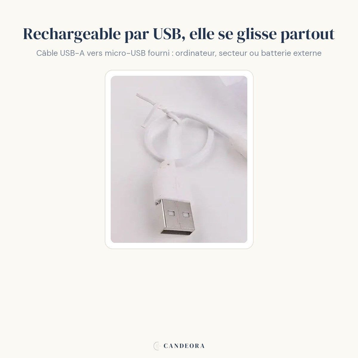 Infographie Cassiopée : câble de recharge USB-A vers micro-USB