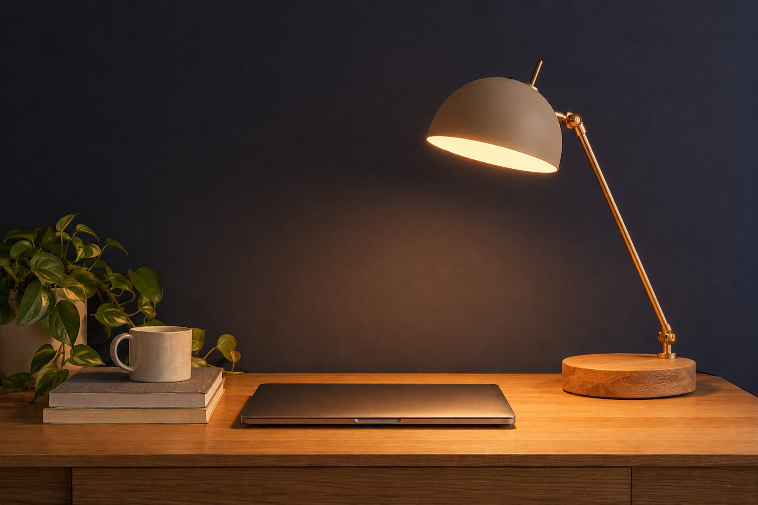 Lampe de bureau design Candeora en lumière ambrée chaude pour une ambiance détente le soir