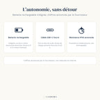 Infographie Lampe de bureau sans fil Autan, alimentation et autonomie annoncée