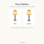 Infographie Ponant : deux finitions Doré et Argenté, tige métal et abat-jour tissu plissé
