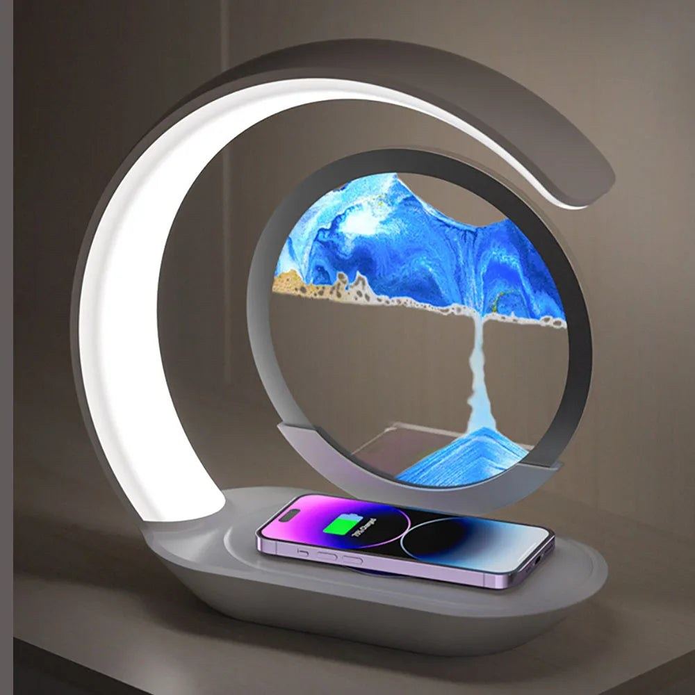 Téléphone en charge à induction sur la base de la lampe de bureau sans fil Sirocco Candeora