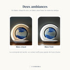 Les deux ambiances de la lampe Sirocco Candeora : blanc chaud et blanc froid