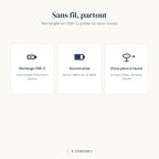 Sans fil : recharge USB-C en 3 heures, posable partout, du bureau à la terrasse.