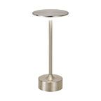 Lampe de bureau sans fil Zéphyr, finition argent - colonne en métal et disque lumineux, sur fond blanc.