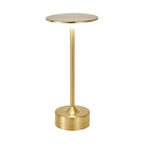 Lampe de bureau sans fil Zéphyr, finition or - colonne en métal et disque lumineux, sur fond blanc.