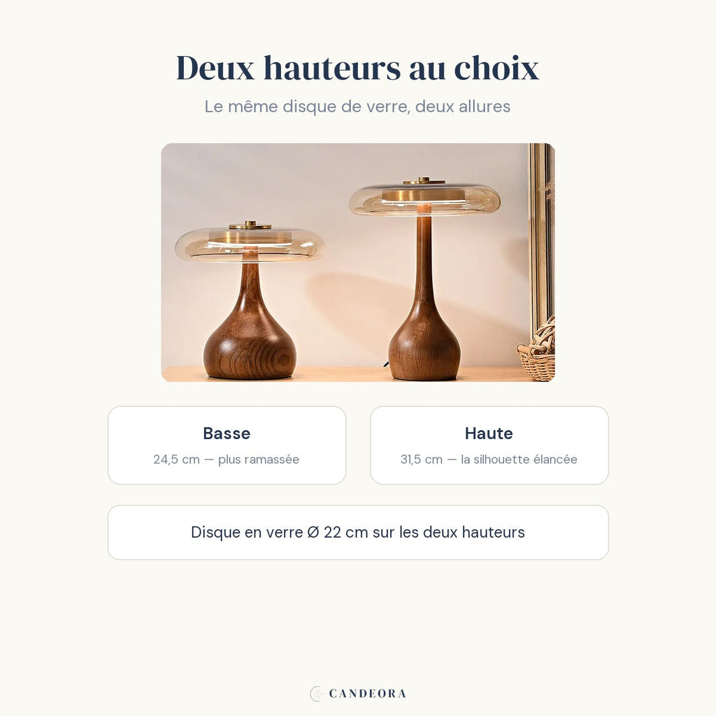Les deux hauteurs de la lampe Lucerna Candeora côte à côte : 24,5 cm et 31,5 cm