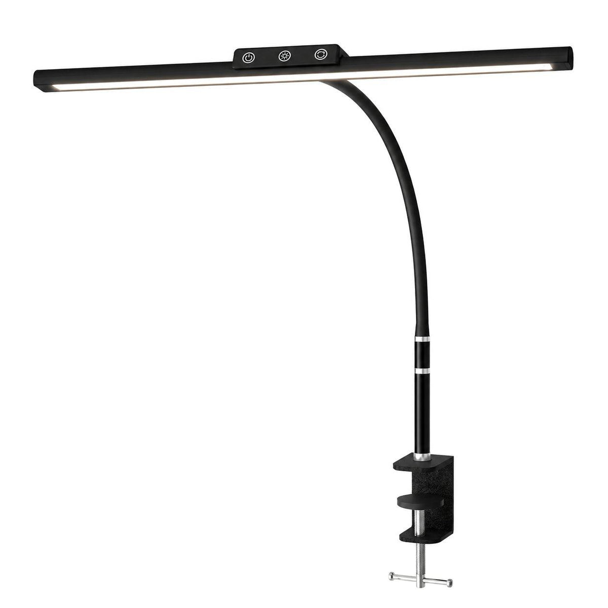 Lampe de bureau LED à pince Orion 1 tête tactile, sur fond blanc