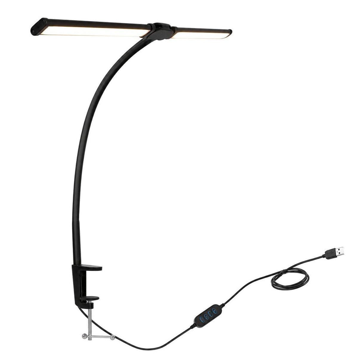 Lampe de bureau LED à pince Orion 2 têtes, coloris noir, sur fond blanc