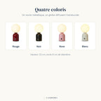 Infographie des quatre coloris de la lampe de bureau sans fil Foehn