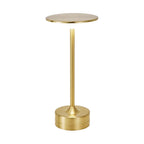 Lampe de bureau sans fil Zéphyr, finition or - colonne en métal et disque lumineux, sur fond blanc.